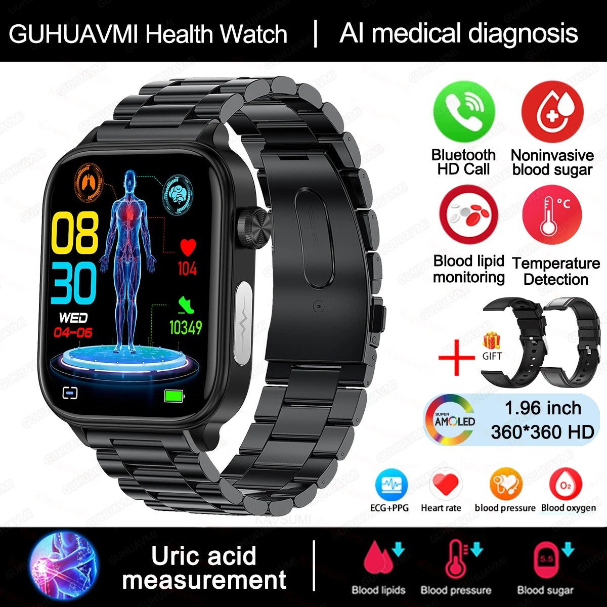 Ceas inteligent cu ecran tactil cu apelare Bluetooth