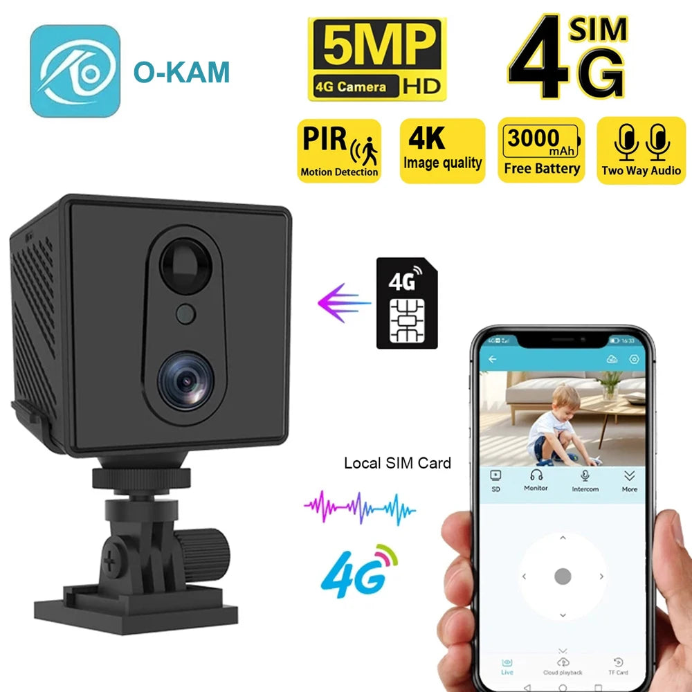 5MP Mini Camera 3000mAh Battery 64GB 4G SIM Card Surveillance Wifi Night Vision Motion Detection CCTV Two-way voice IP Camera