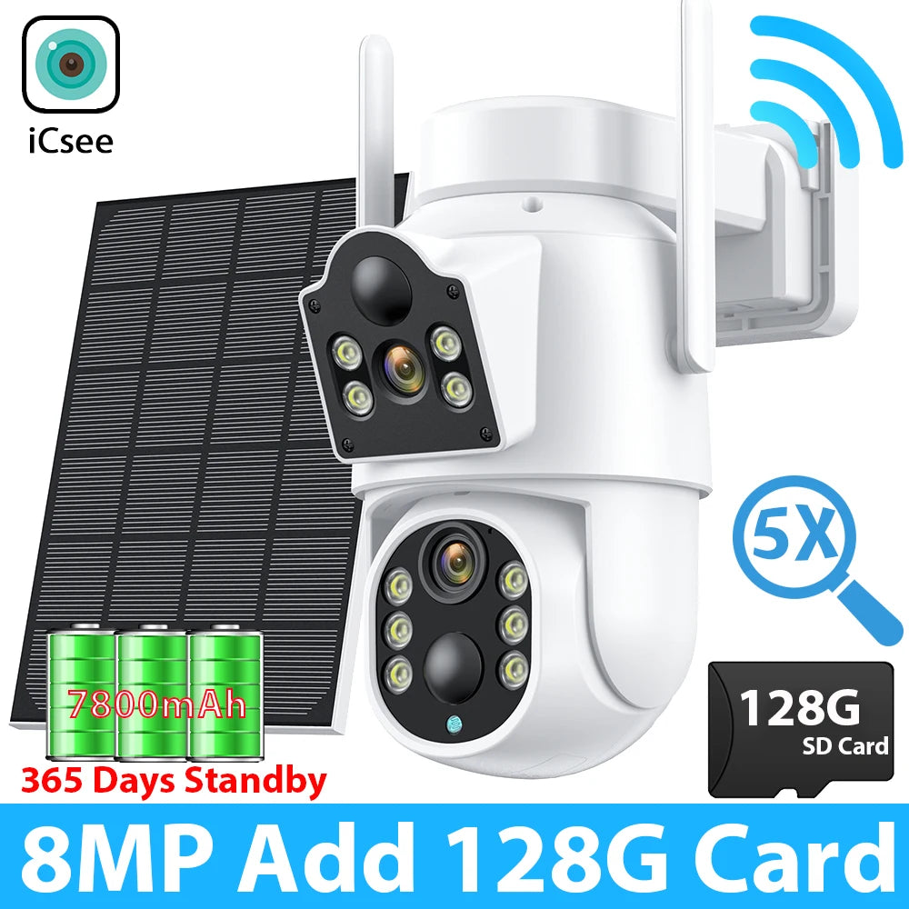 8MP 4K Outdoor WiFi Solar Security Camera Dual Lens Night Vision