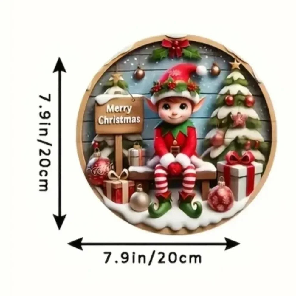 Merry Christmas Winter Snowman Metal Sign - Round Hanging Decoration for Front Door and Home Wall