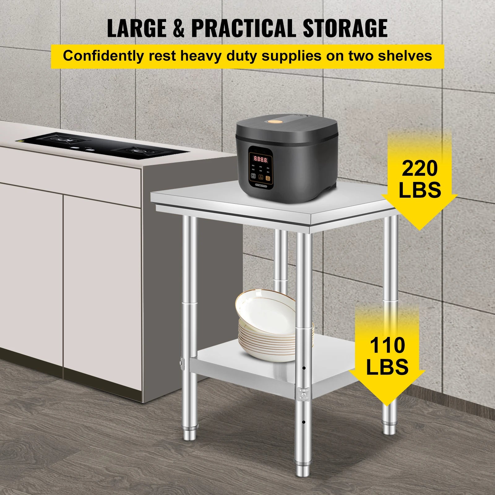 Stainless Steel Work Table with Adjustable Shelf Heavy Duty Prep Station