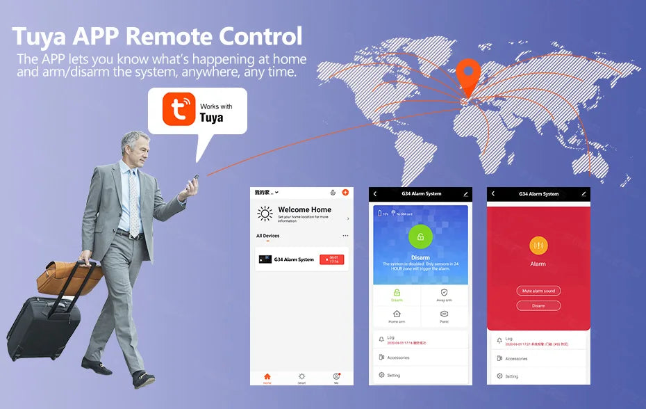 FUERS Sistema de Alarmas para Hogar con WiFi GSM Sistema de Seguridad Inalámbrico con Sirena Alarma Alert con Detector de Puerta Control Tuya APP