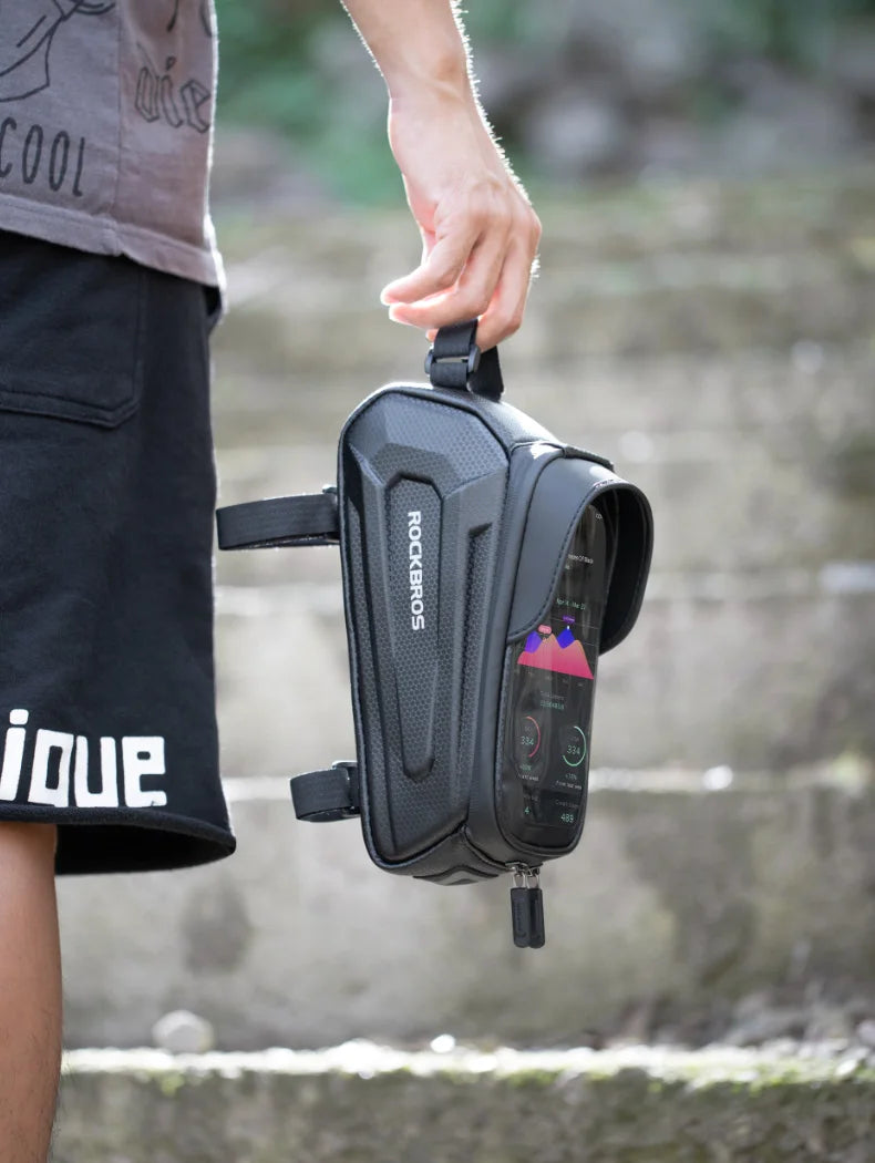Borsa per telaio bici resistente all'acqua con supporto per telefono con schermo touch