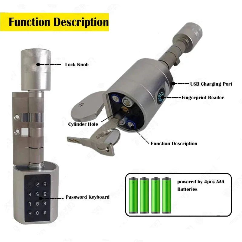 Smart Door Lock Cylinder Fingerprint Lock TTLock APP Digital Keypad Lock Adjustable Euro Cylinder Smart Lock Password IC Card Unlock