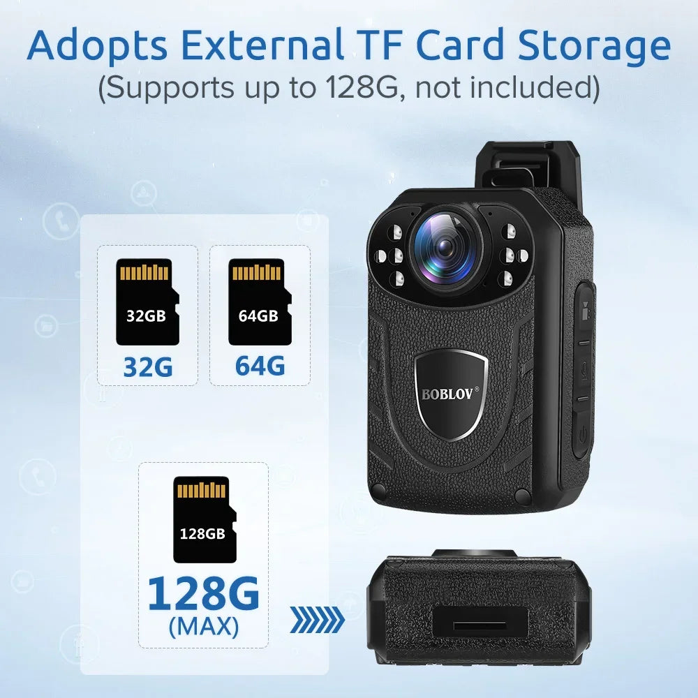 BOBLOV KJ21 Body Camera 1296P HD IR Night Vision, 170° Police Security DVR, Wearable Mini Camcorder for Evidence Recording