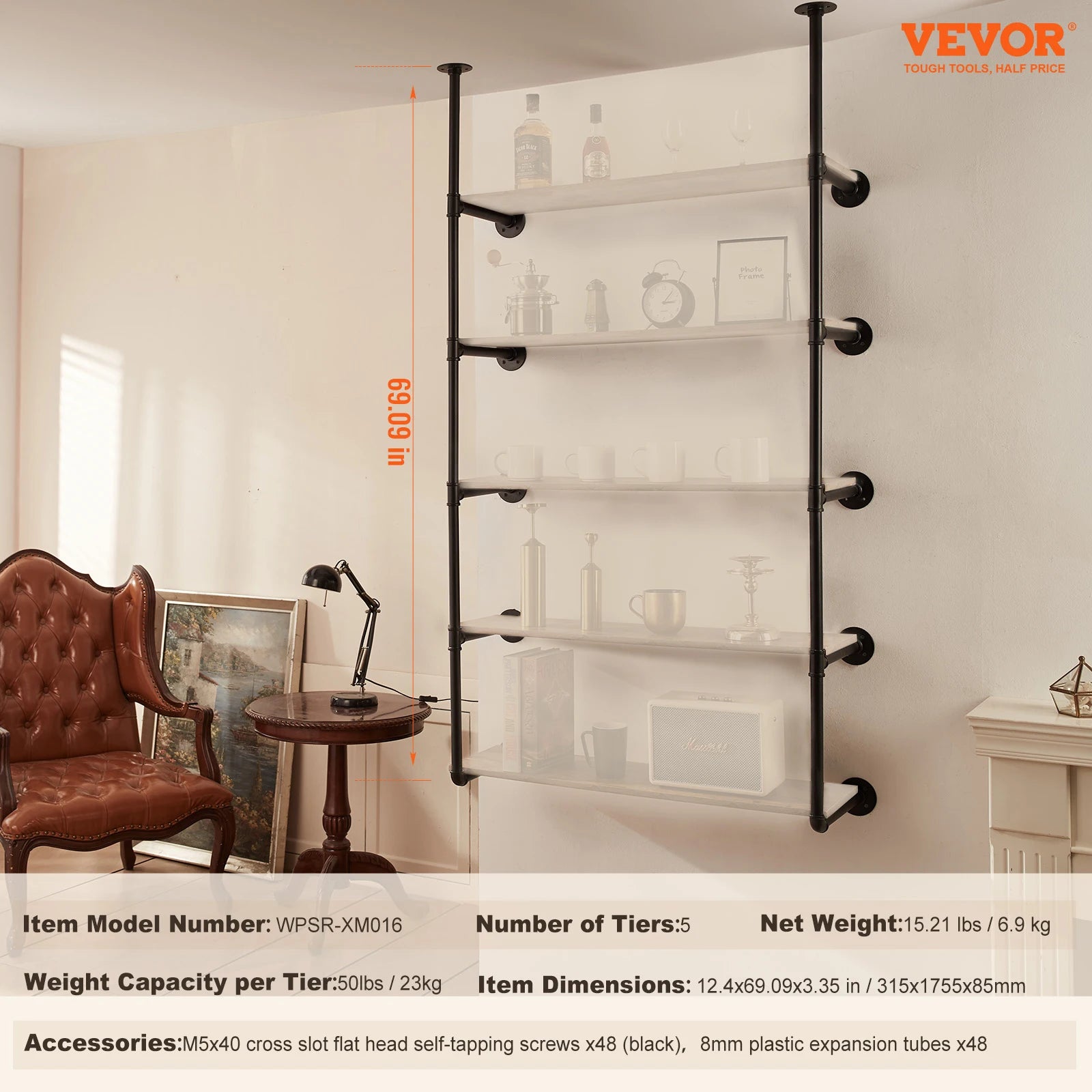Industrial Pipe Wall Mount Floating Shelf Rack