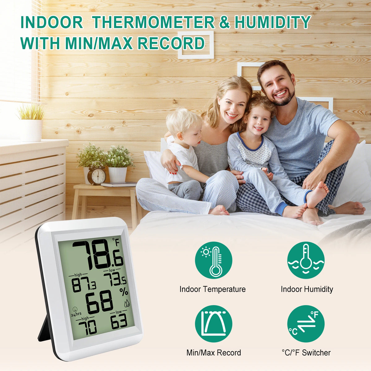 Backlit Indoor Temperature and Humidity Monitor