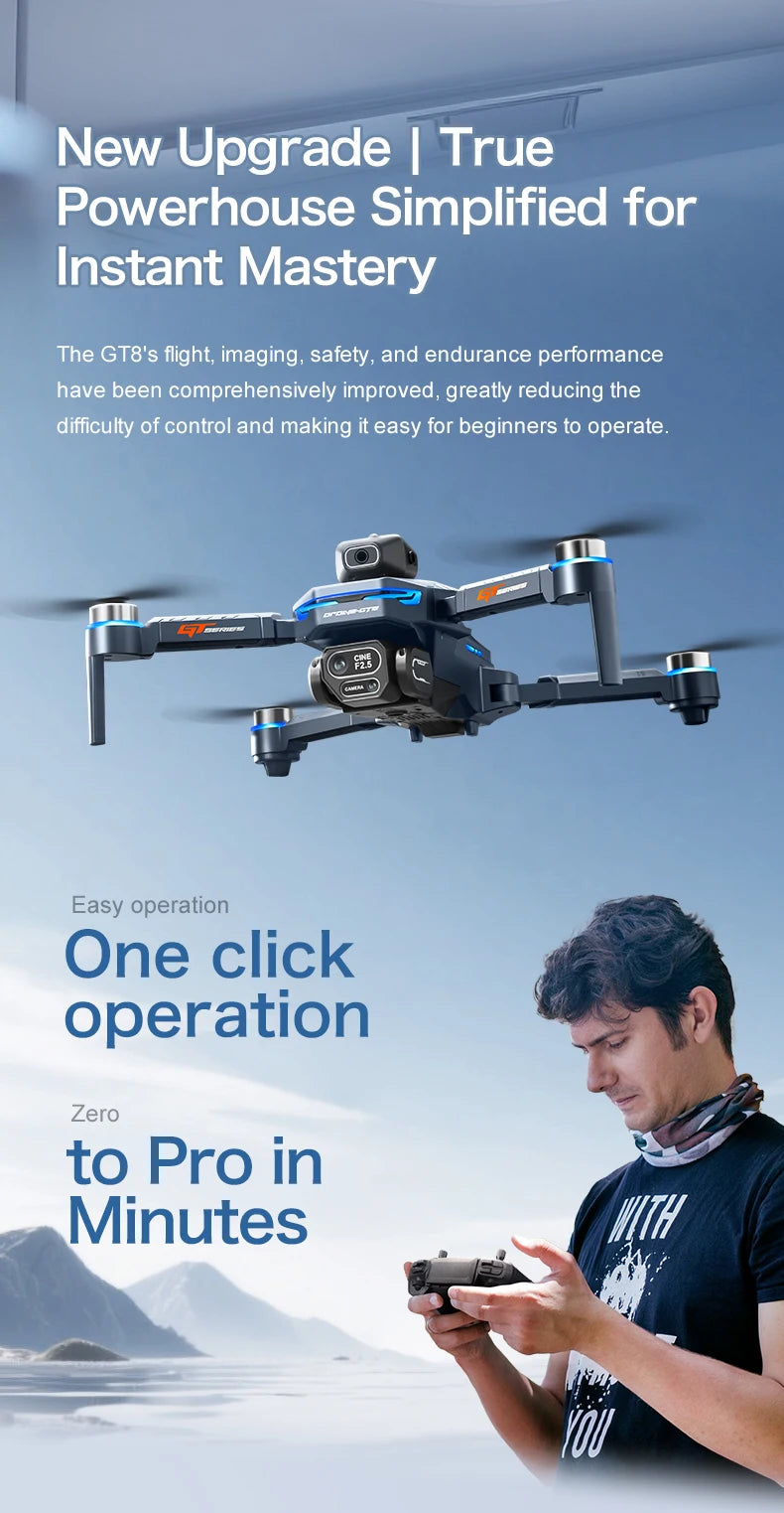 Nový GT8 Drone 8K profesionální HD Duální kamery obrazovky Dálkový 5G WIFI bezkartáčový motor Ovládání překážek skládací quadcopter hračky