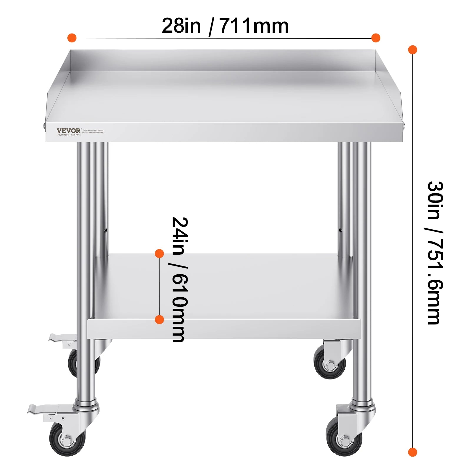 Stainless Steel Work Table with Wheels and Adjustable Shelf