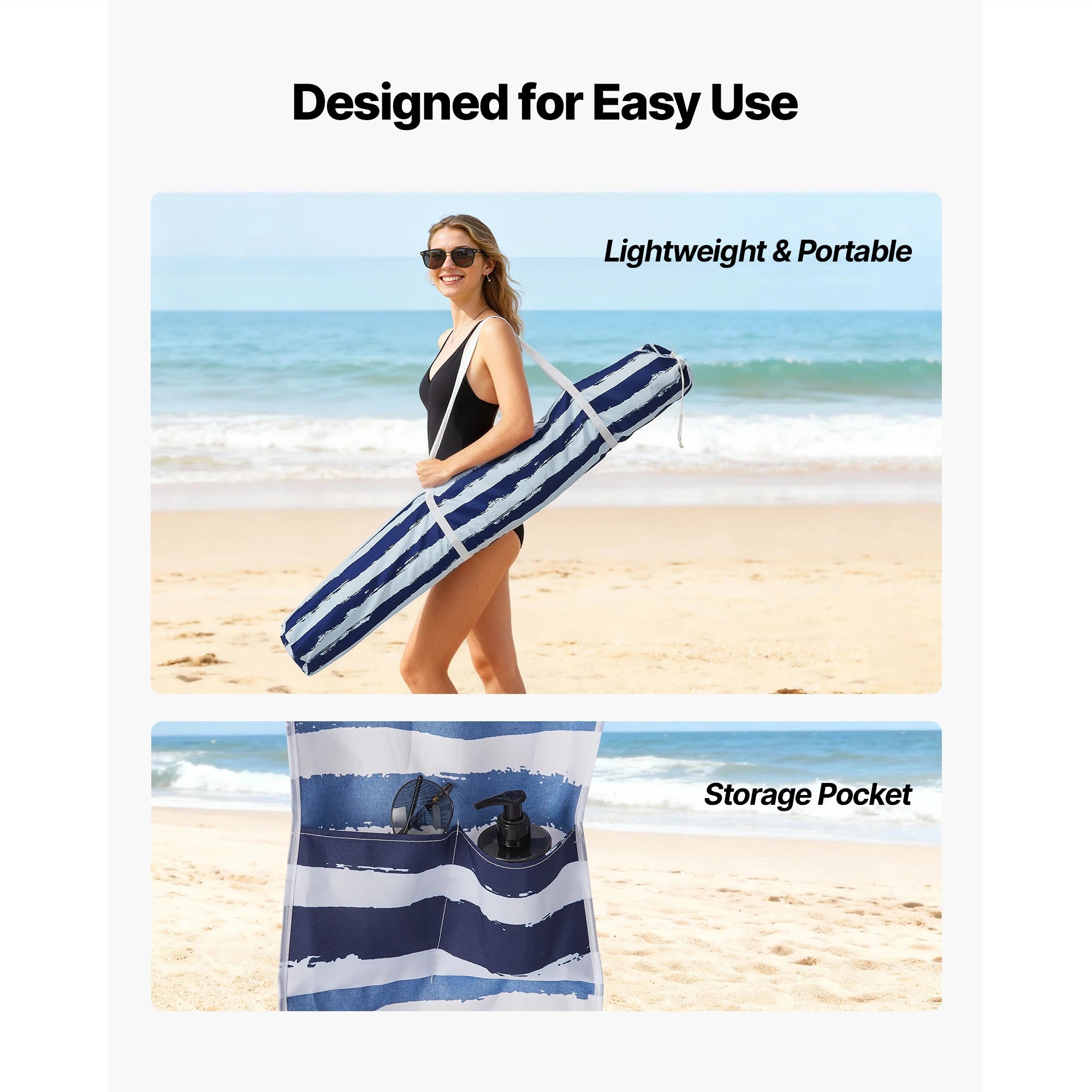 Beach Cabana Canopy with Side Wall and Sand Pockets