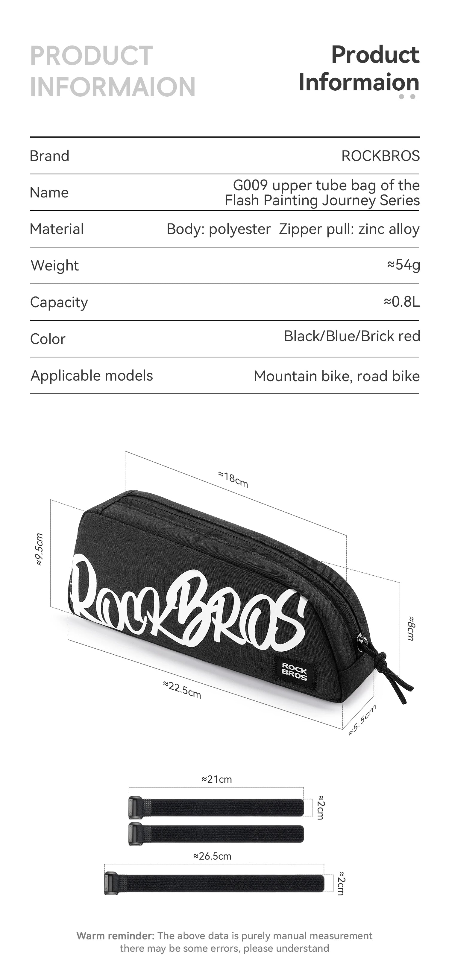 Bike Top Tube Bag 0.8L Rainproof Frame Pack
