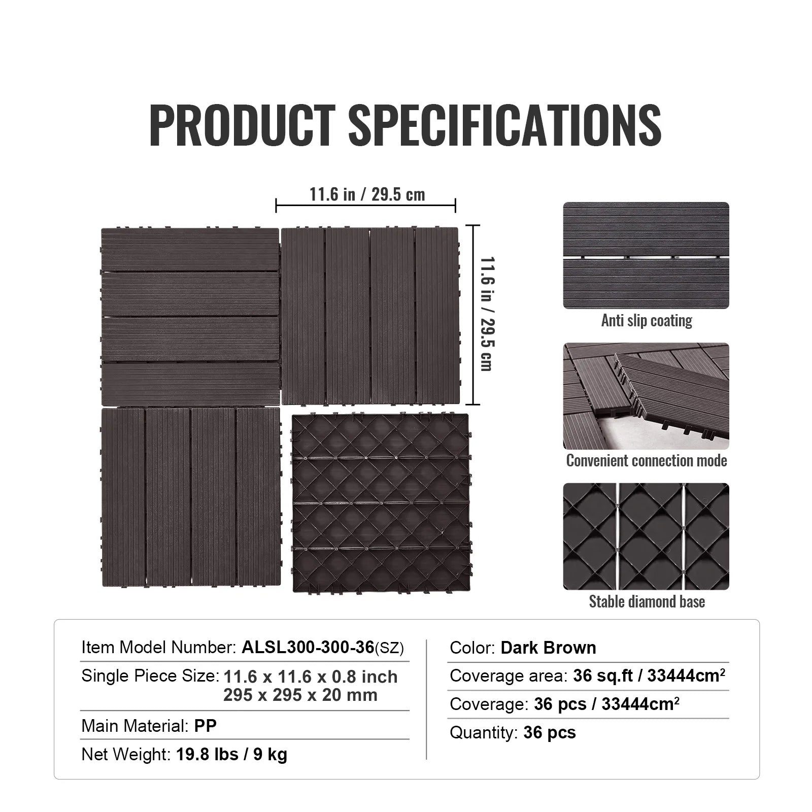 Interlocking Deck Tiles Waterproof Outdoor Flooring for Patio and Poolside
