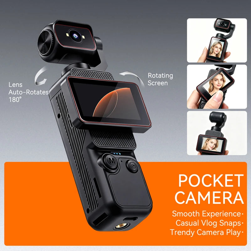 Pocket Action Camera with Rotating Lens