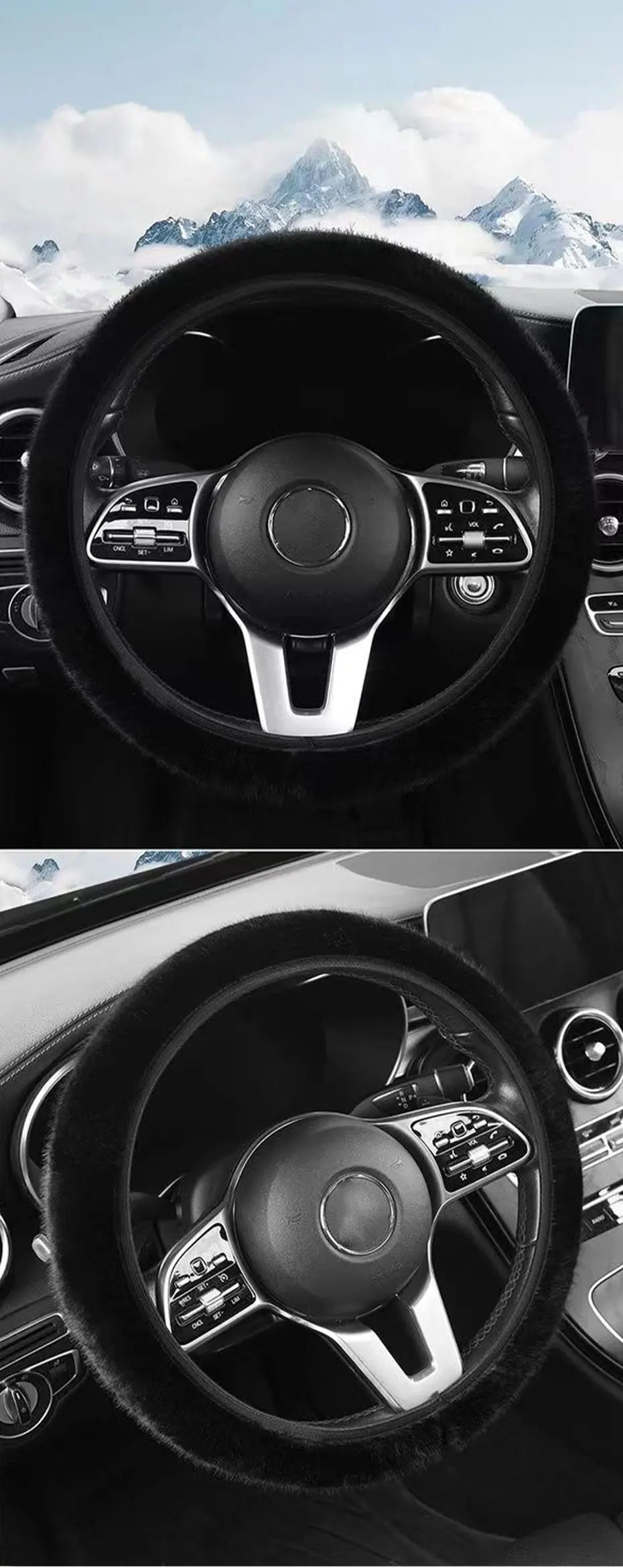 SEAMETAL Winter Warm Steering Wheel Cover Soft Plush Steer Cover Flexible Anti Slip Full-Wrapped Steering Protector for 37-39cm