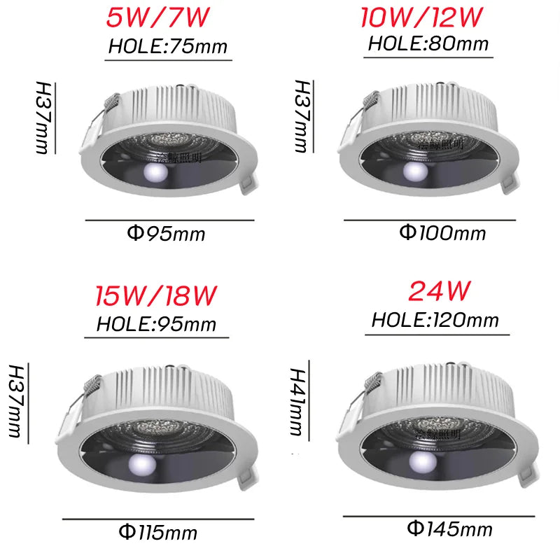 Indbygget LED-downlight med valgmuligheder for finish og dæmpning