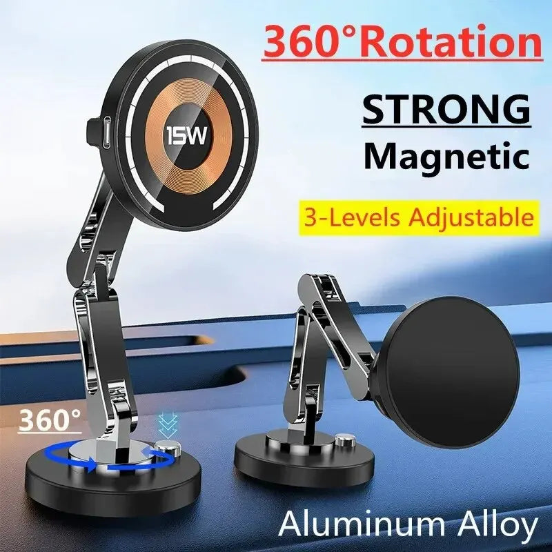 Magnetic Car Phone Mount for iPhone 12–15, Charging Options
