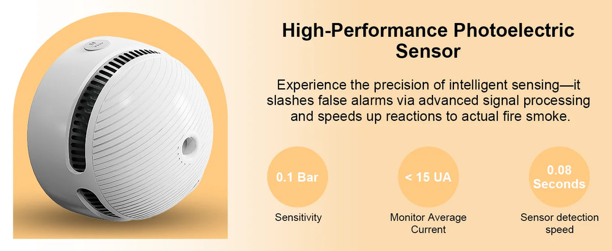 DC 3V Smoke Detector 85dB Self-check Function 10-Year Sensor Lifespan Battery Powered Smoke Alarm Hallway Garage Apartment Security