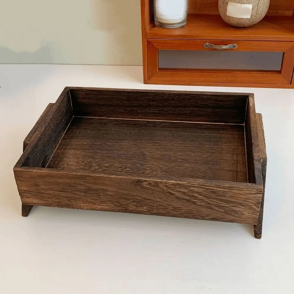 Bandeja decorativa de almacenamiento de madera marrón