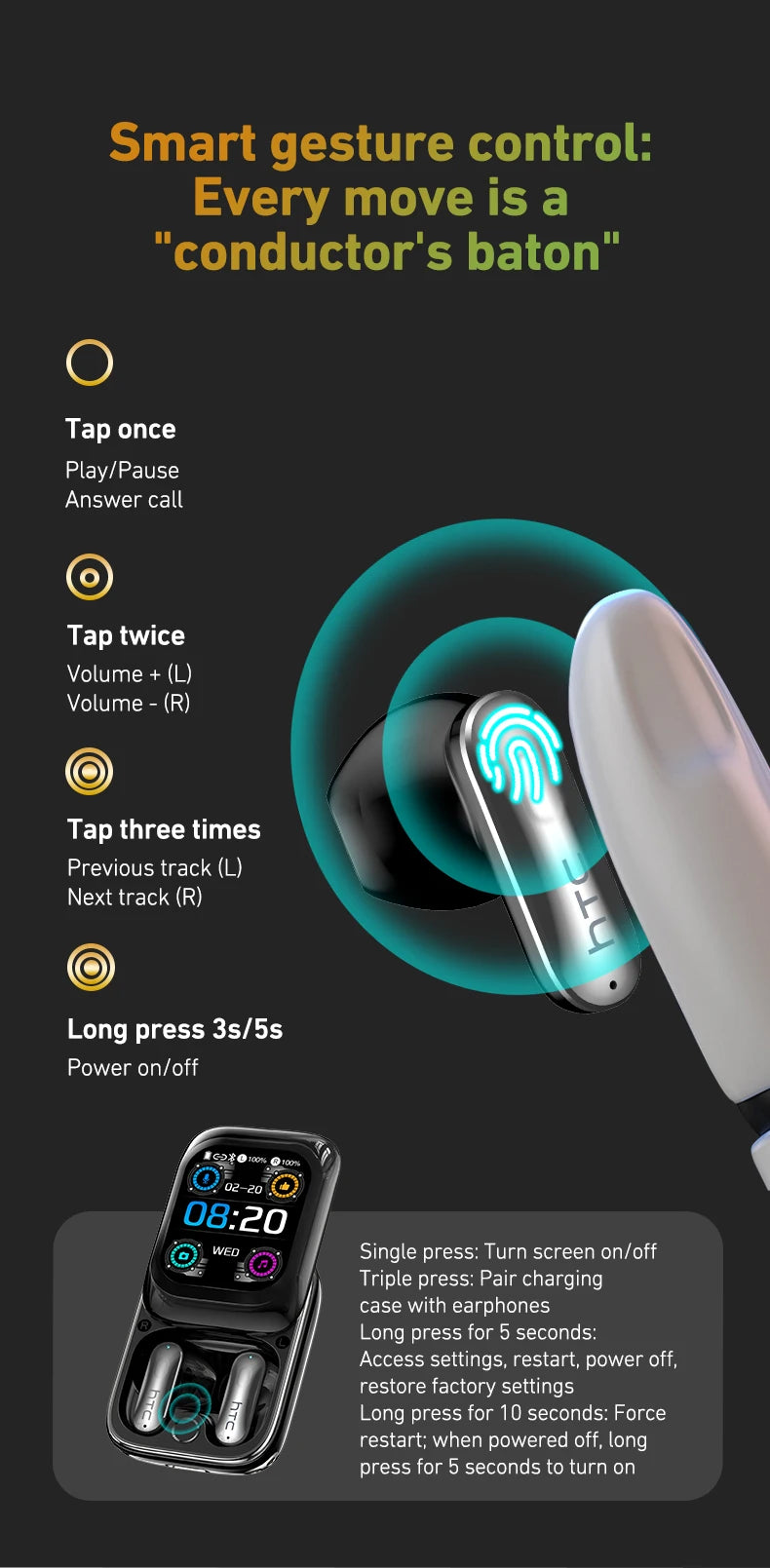 Sliding Cover Bluetooth Wireless Earbuds with ANC and AI Translation