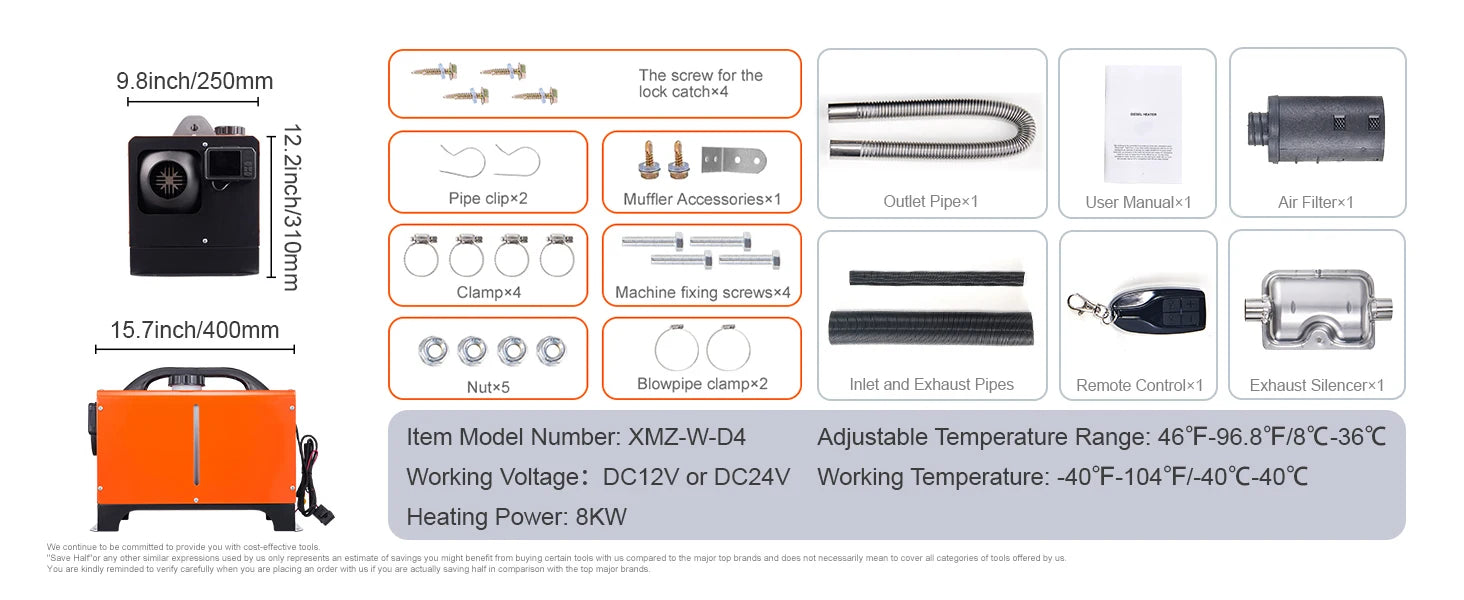 SucceBuy 8KW Diesel Air Heater 12V Car Heater with Remote Control and LCD Diesel Parking Heater for RV Trailer Camper Van Boat
