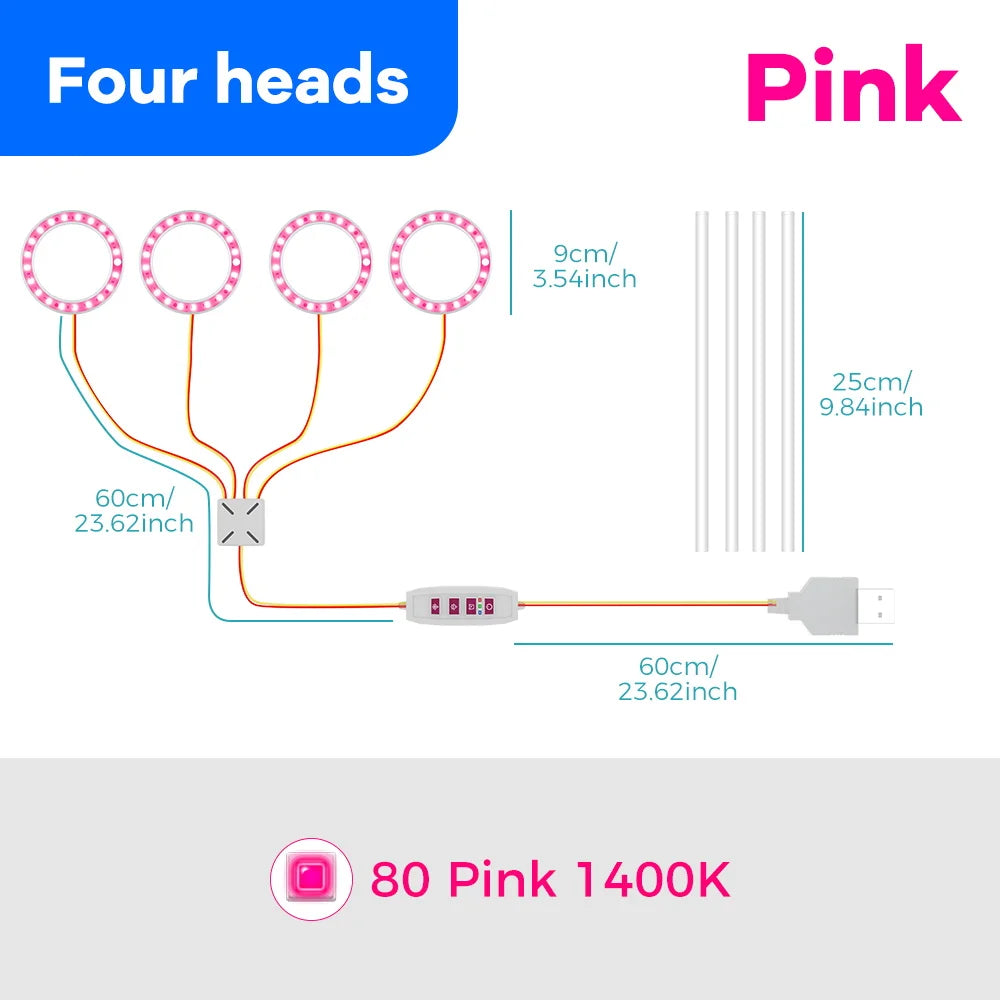 USB Plant Grow Light, One to Four Heads
