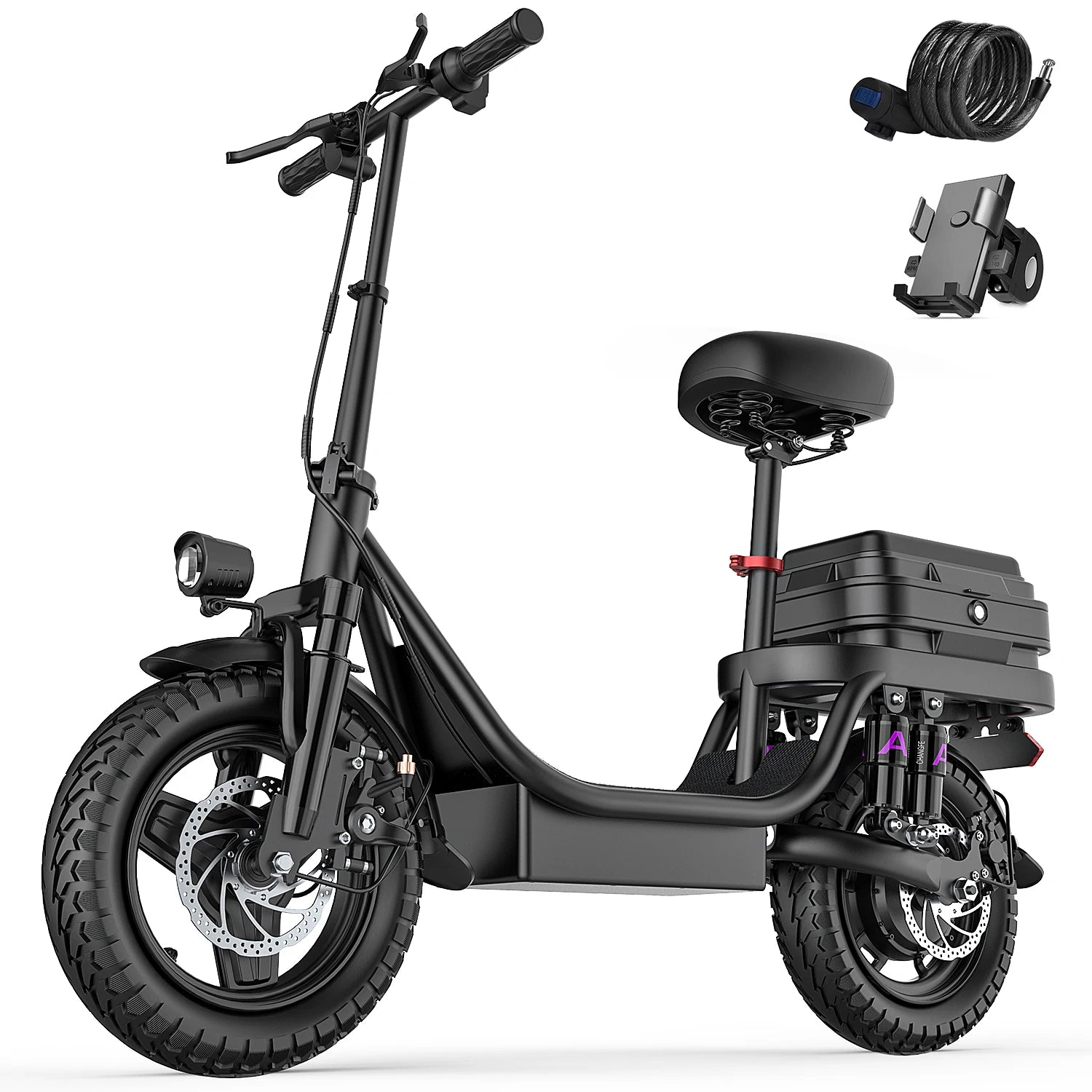 Sammenklappelig elcykel med sæde, 48V batteri, 14" dæk, 25 km/t