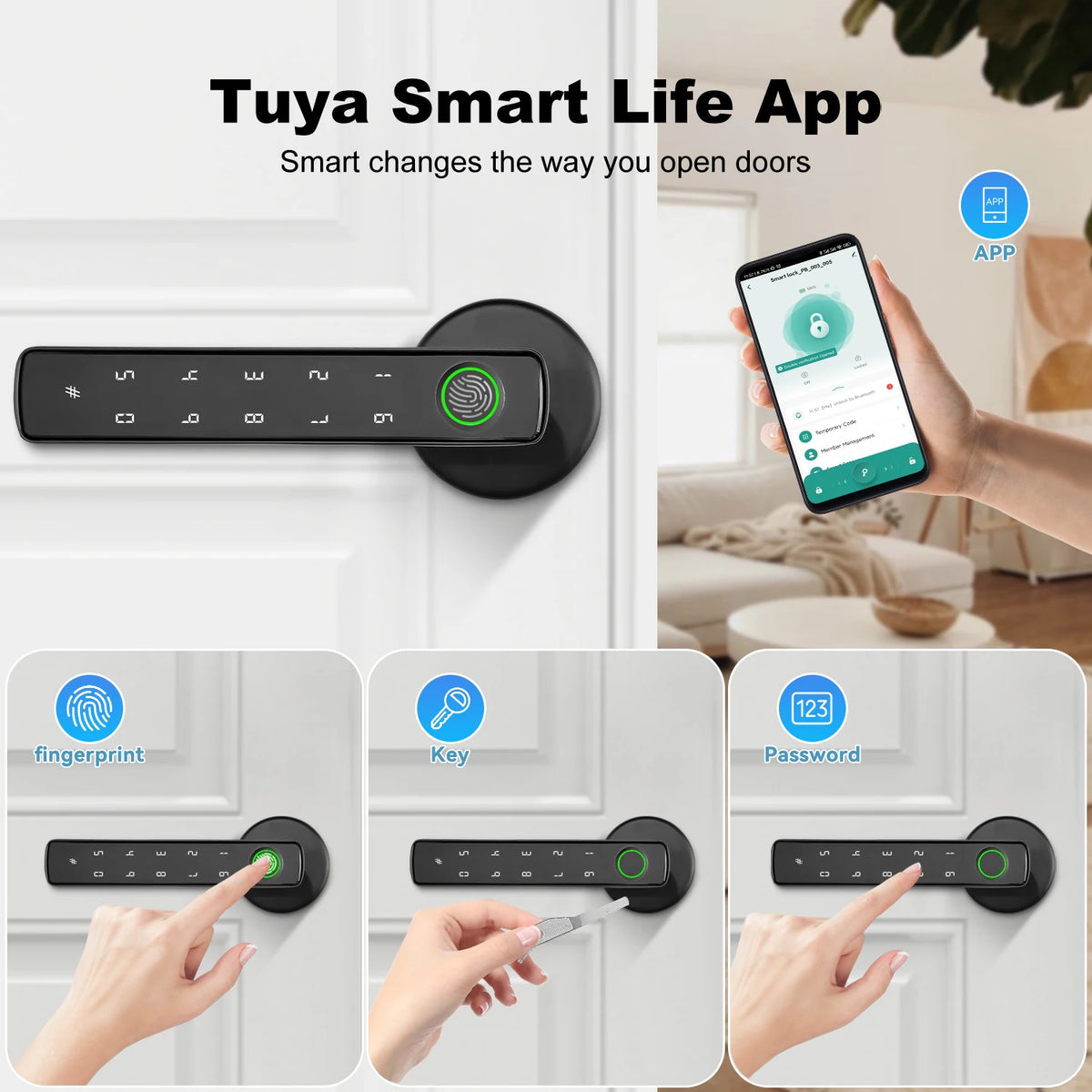 Tuya Bluetooth Fingerprint Door Handle Lock