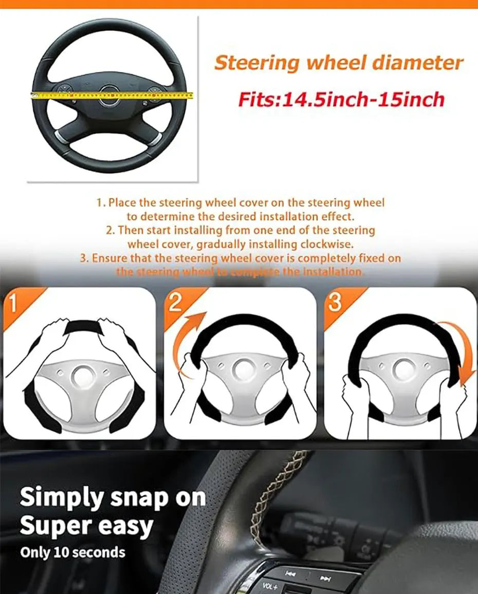SEAMETAL Car Steering Wheel Cover Nappa Leather Snap-On Clip Installation With Return Mark Non-slip Steering Wheel Protector