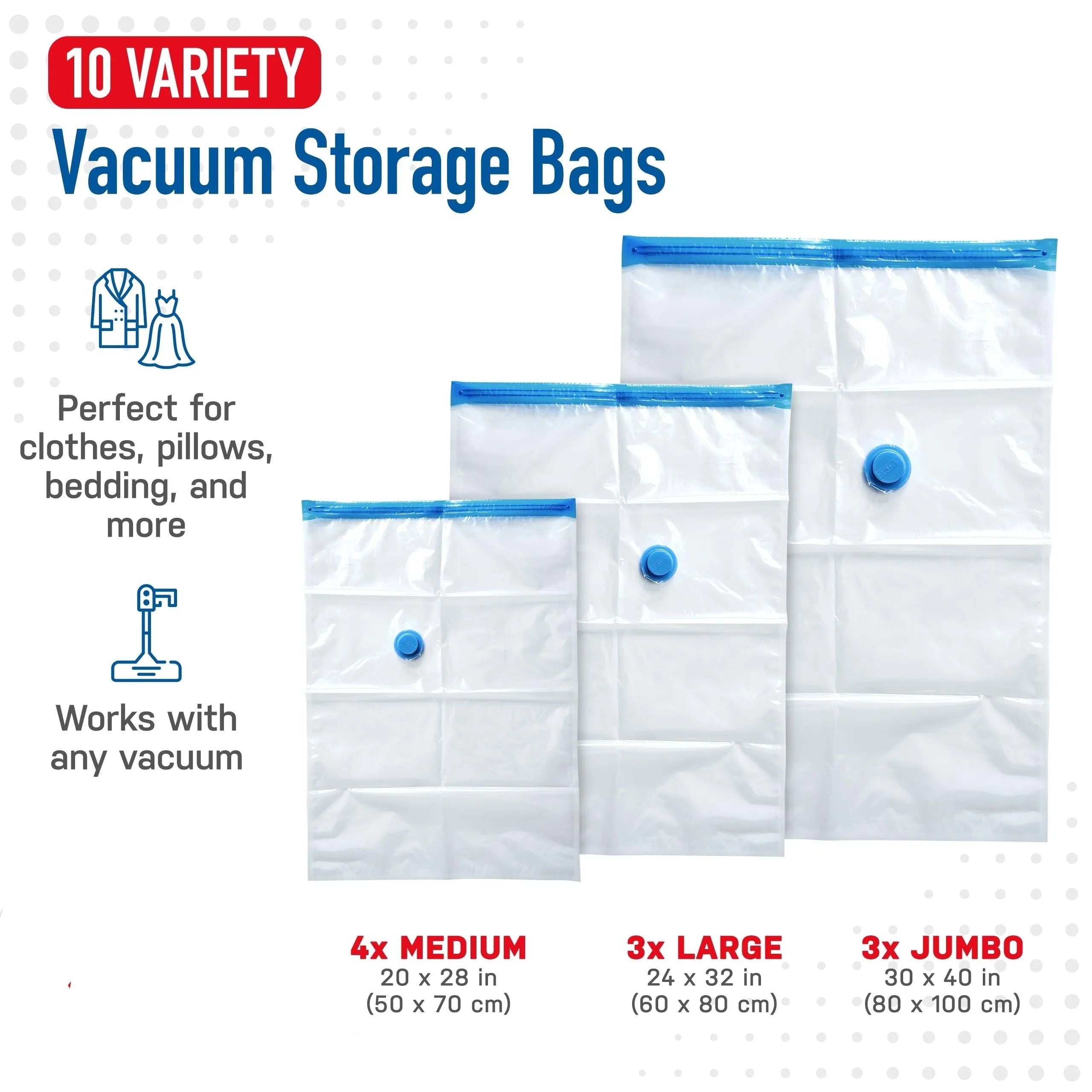 Vacuum Storage Bag for Clothing, Comforters, Blankets, Bedding Home Packing Organizers Not Include Pump