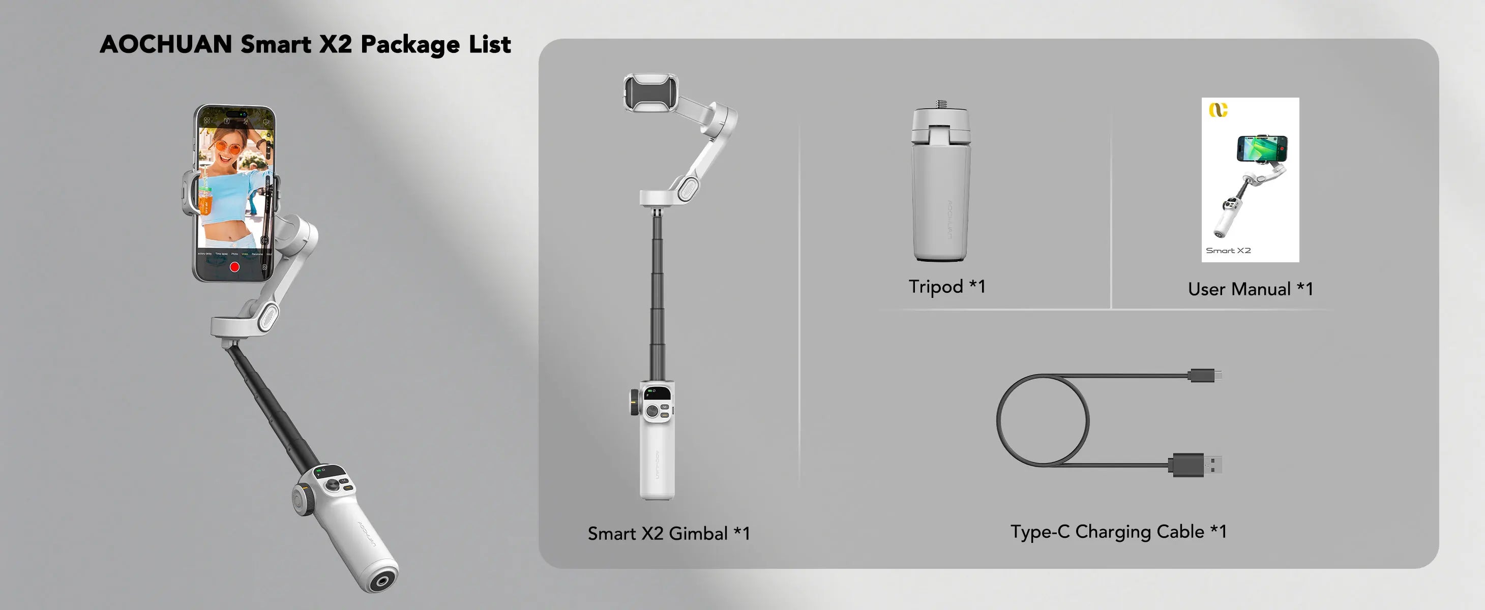AOCHUAN Smart X2 Smartphone 3‑Axis Gimbal Stabilizer