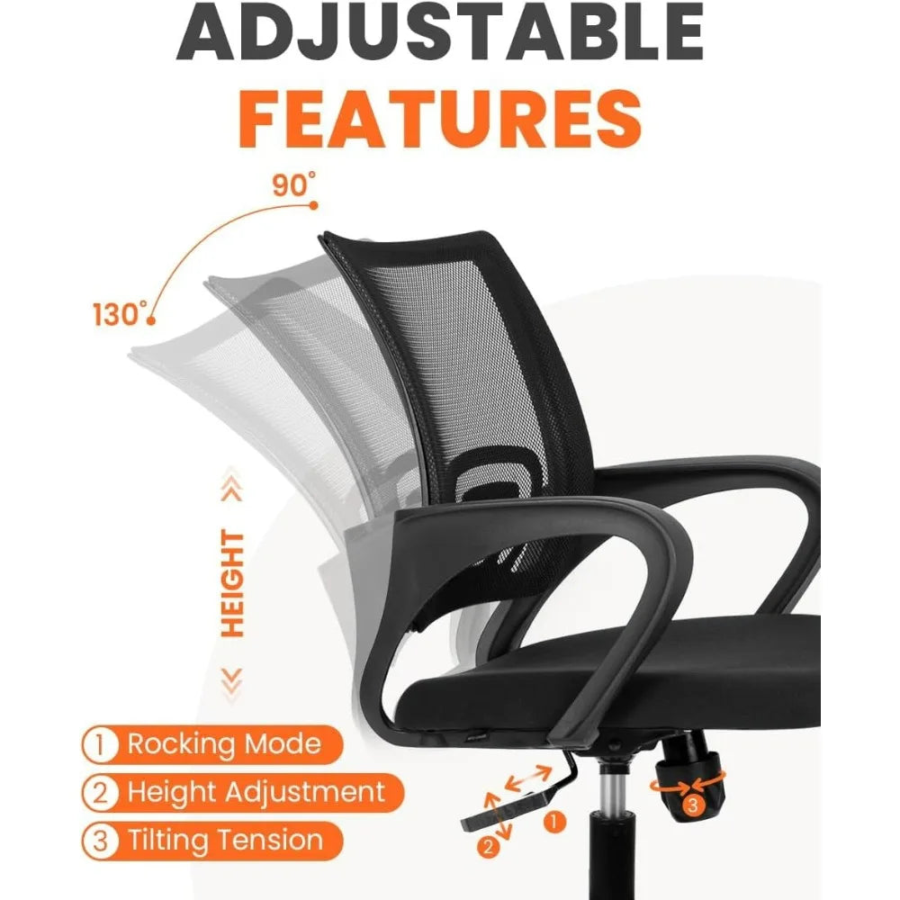 Black Mesh Office Chair with Lumbar Support, Swivel & Adjustable Height