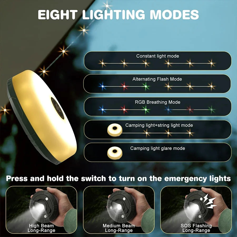 Rechargeable Camping Lantern with 10 m String Light