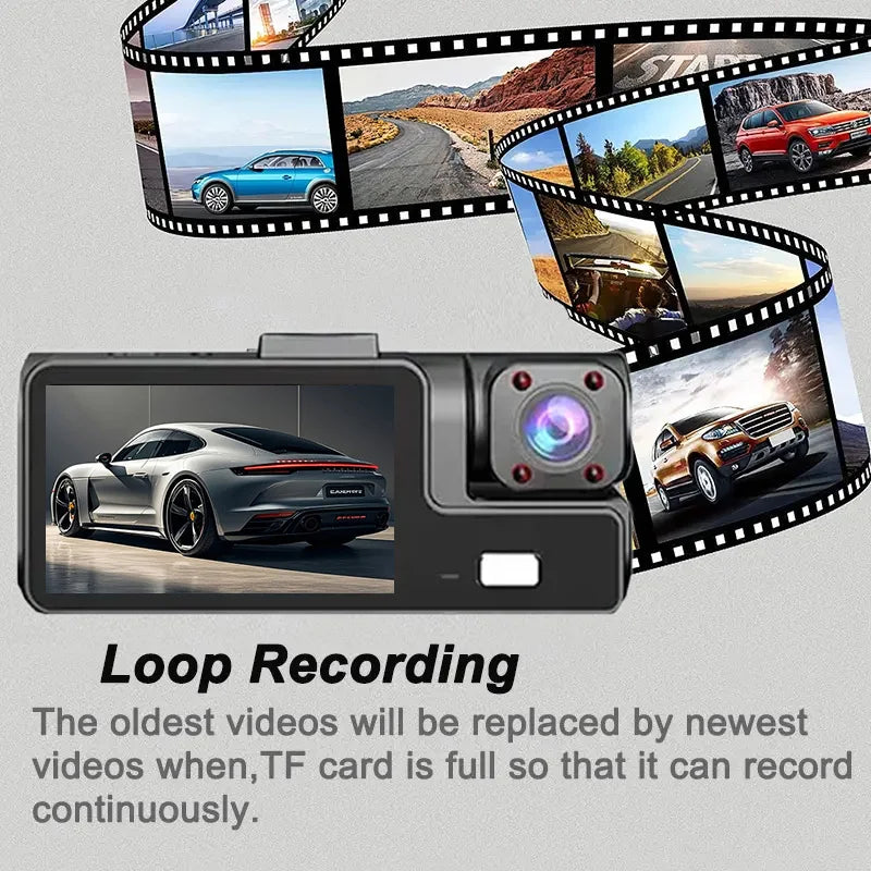 3 Channel WiFi Dash Cam Front Inside Rear 1080P Night Vision DVR