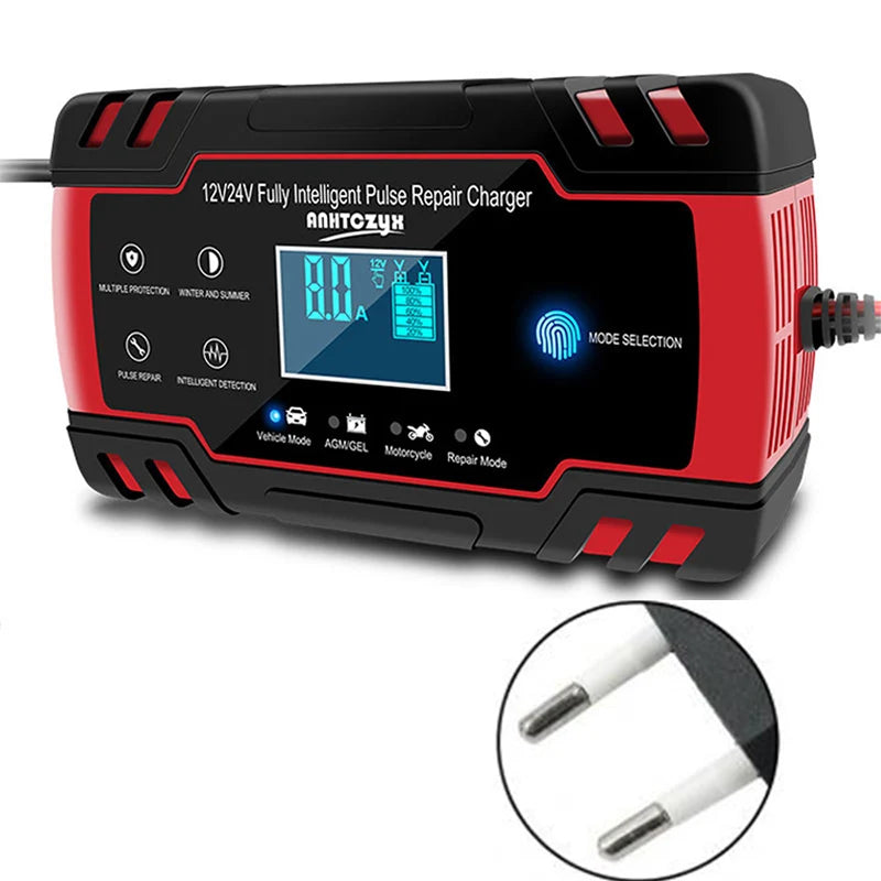 12–24V Automatic Car Battery Charger with LCD Display