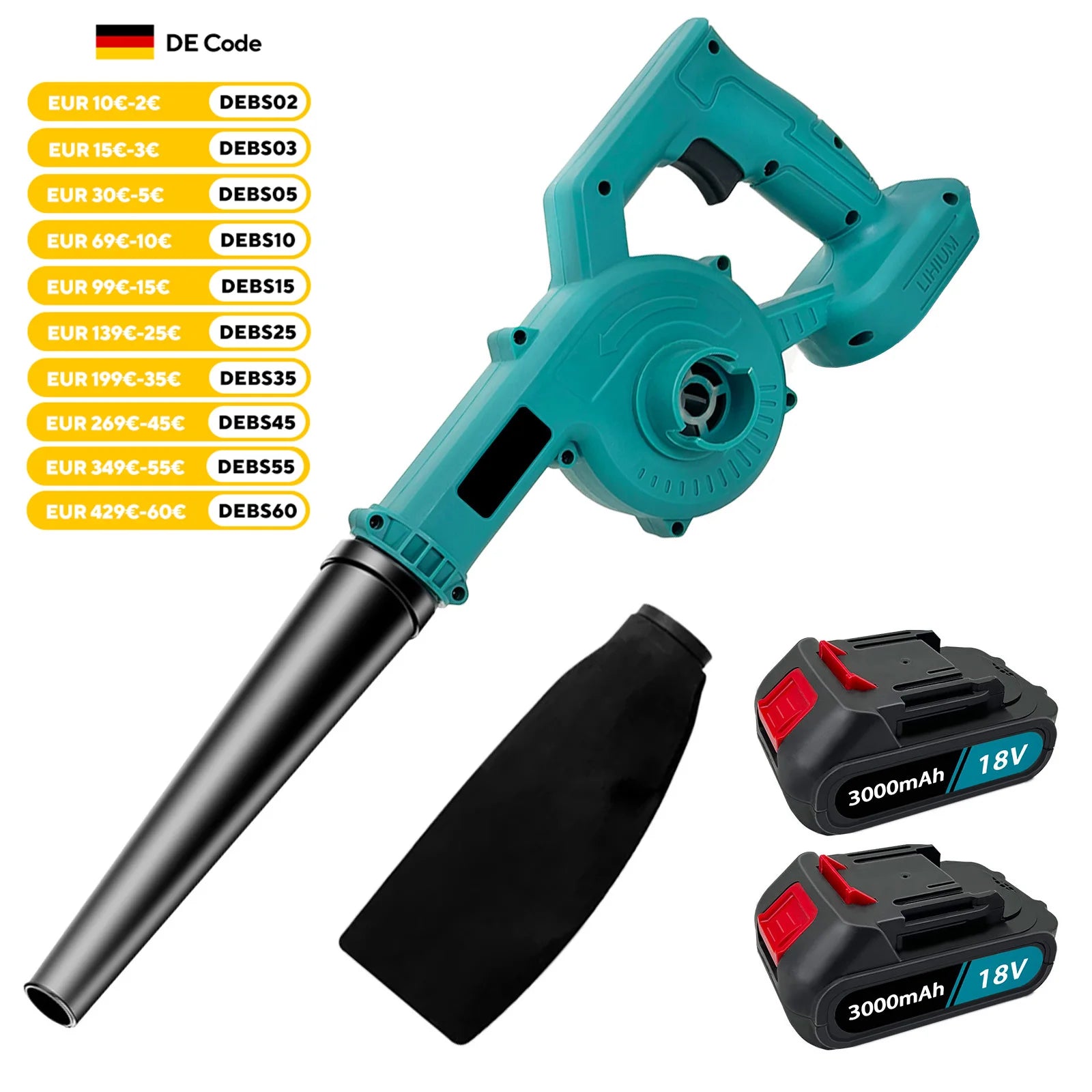 Cordless Leaf Blower with 2 Batteries