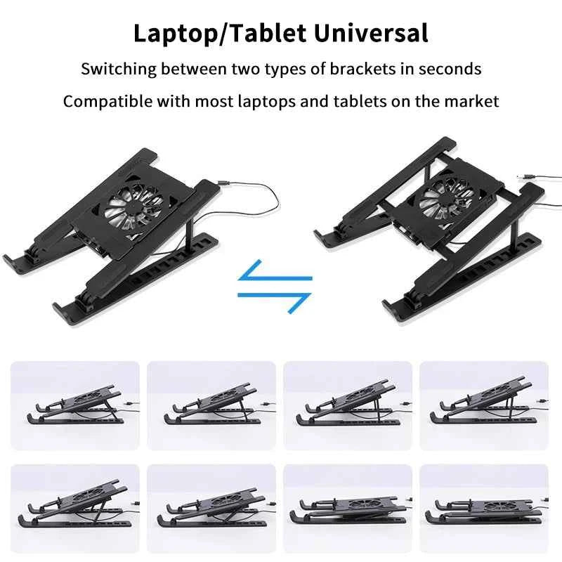 Laptop Cooler Base Stand Foldable Laptop Cooling Pad Holder Portable Notebook Radiator Bracket Heighten Rack With 1 Cooling Fans