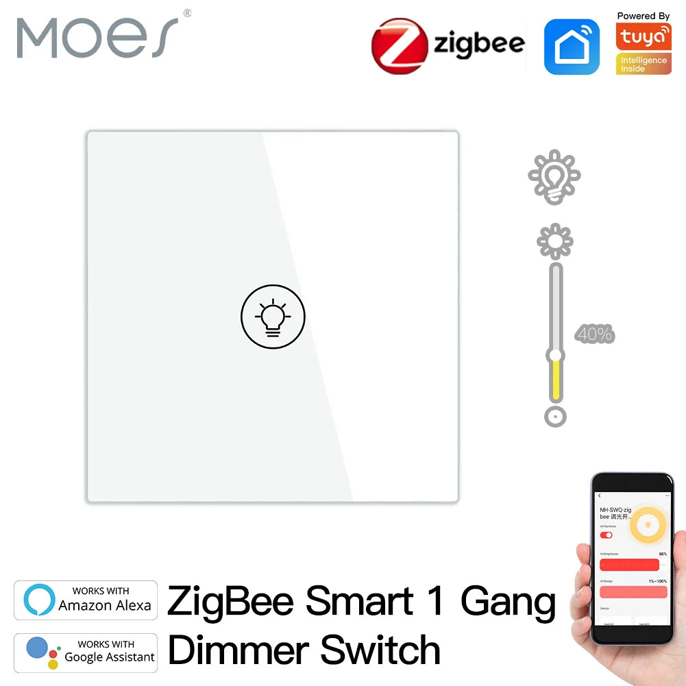 MOES Smart Dimmer Switch ZigBee Tuya, 1/2/3 Gang Control, Alexa Google Home Compatible, APP Remote Dimming