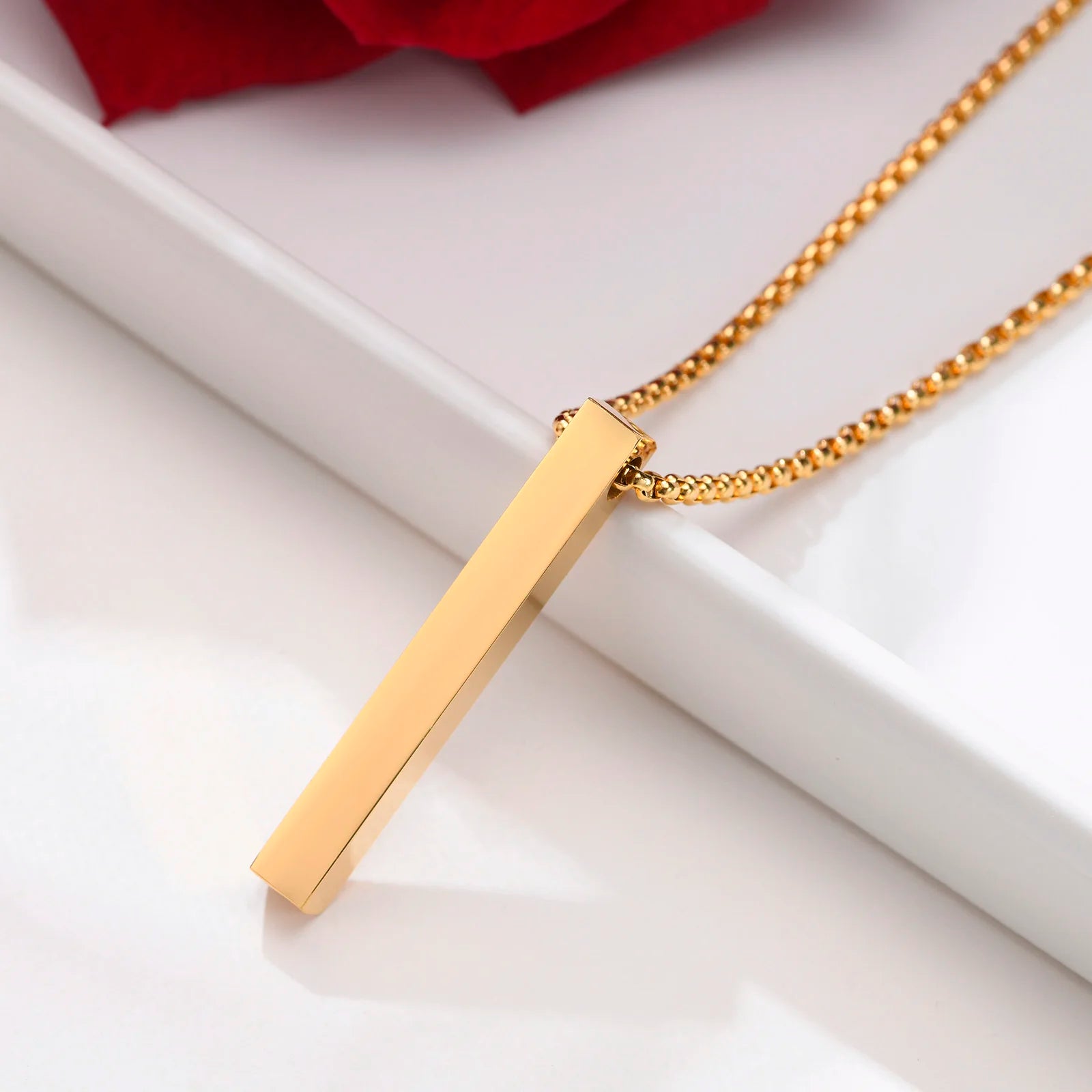Vnox 5mm Pillar Necklace for Men Women, Stainless Steel 3D Bar Pendant, Minimalist Simple Casual Unisex Neck Collar