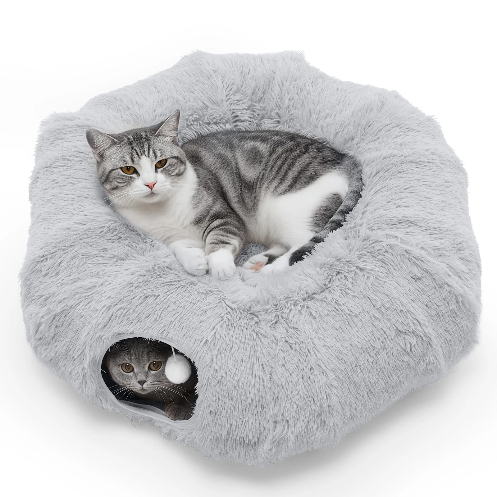 Donut Cat Tunnel Bed 3-in-1 Plush Hideout, Sleep & Play