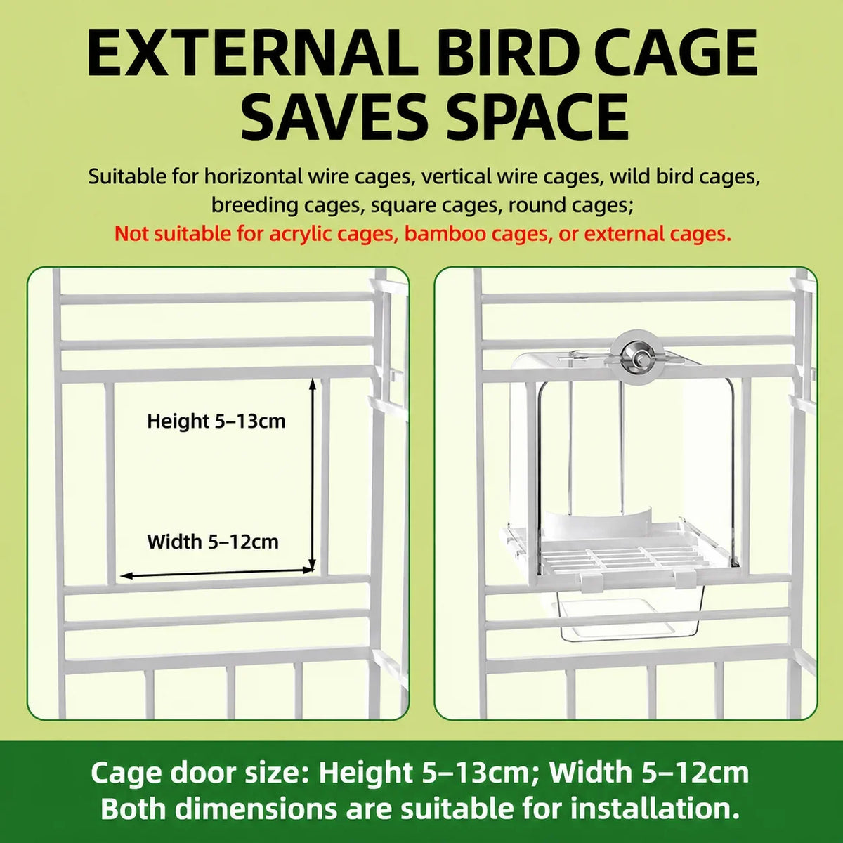 Automatic Bird Feeder for Cage, Large Capacity No-Mess Seed Feeder with Catcher Tray, Anti-Spill Food Dispenser for Small Birds