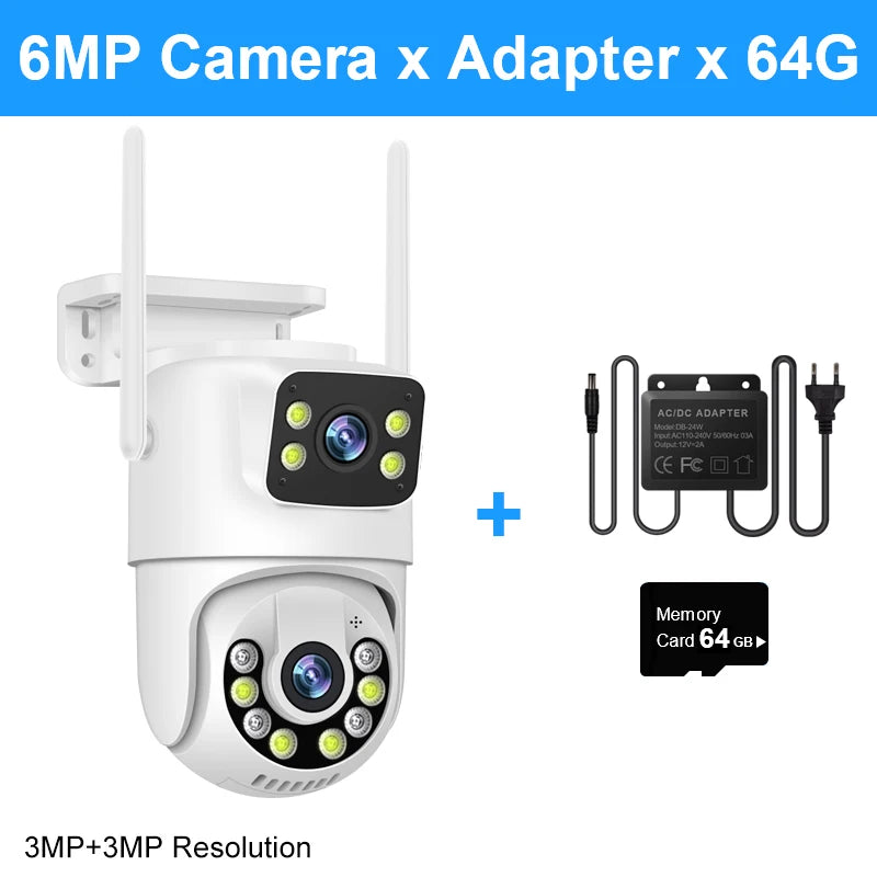 6MP PTZ WiFi IP Camera Dual Lens Dual Screen Outdoor Security Camera
