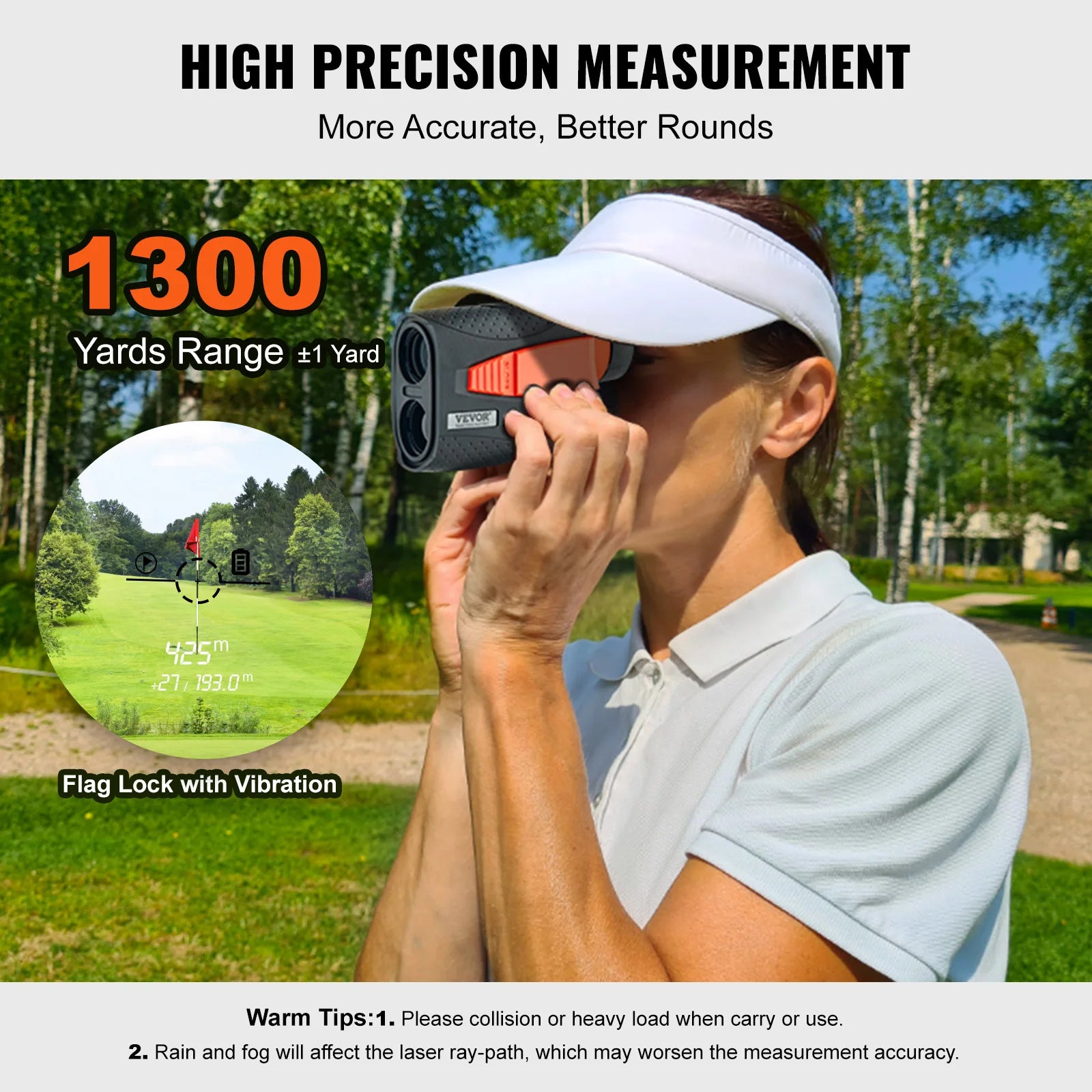 1300 Yard Golf Rangefinder with Slope, Flag Lock & 6X Zoom