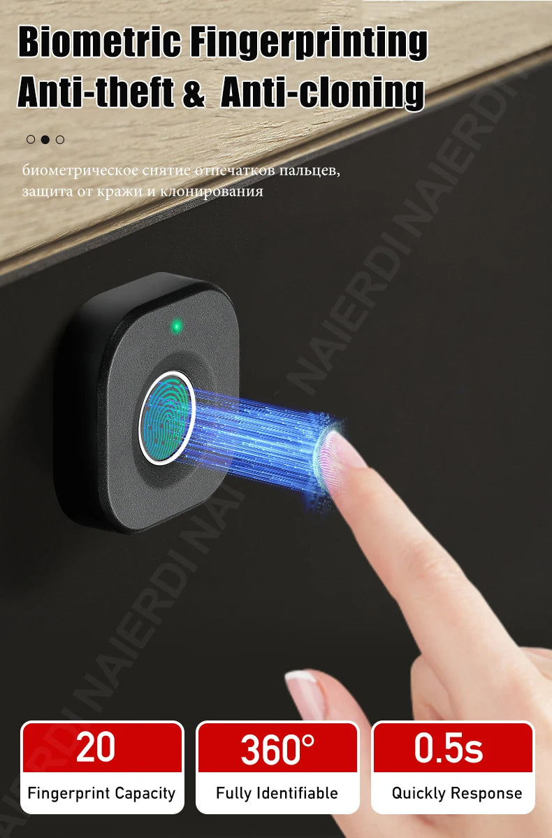 Fecho de Armário com Impressão Digital NAIERDI, Fechos Digitais Biométricos Inteligentes, Gavetas Ocultas, Anti-Roubo, Sem Chave, Segurança para Casa e Escritório