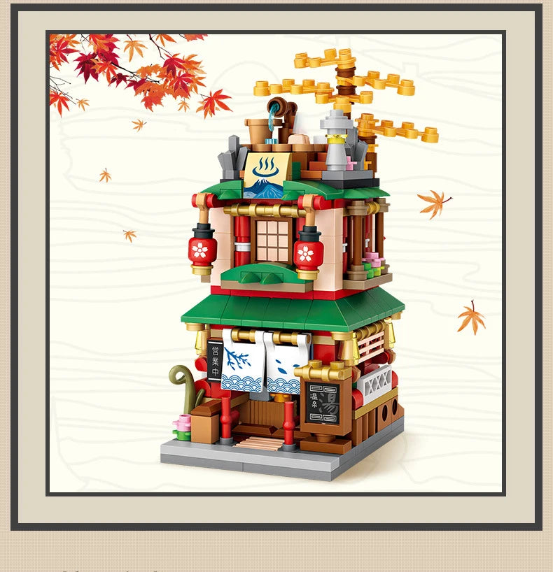 LOZ Mini Street View Series Japanese matcha shop Ramen Canteen Kimono shop Building house model Children's building blocks toys