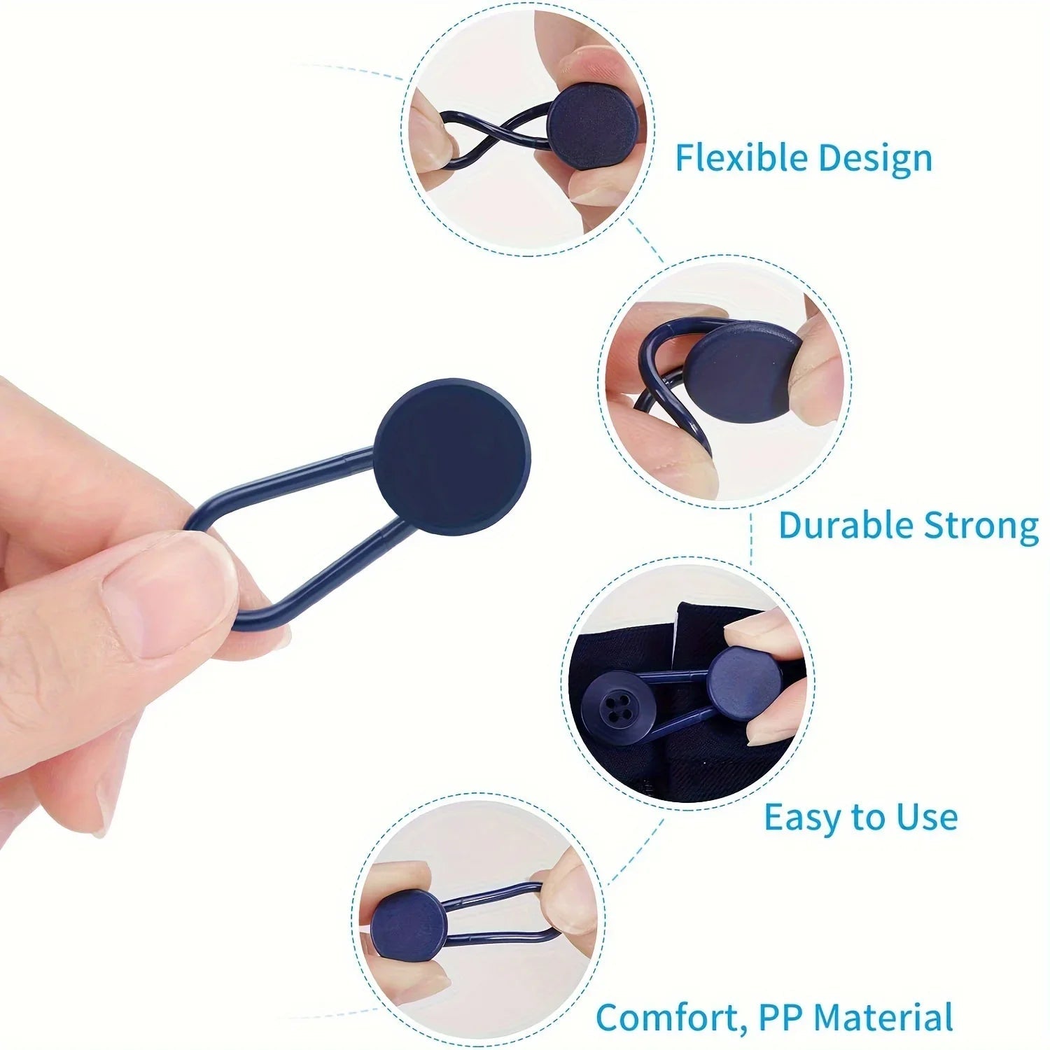 Easy-Adjust 4/12-Pack No-Sew Jean Waist Extenders - Adjustable Pants Button Expanders Adds 1-1.4 Inch Unisex In Khaki/Blue/Black