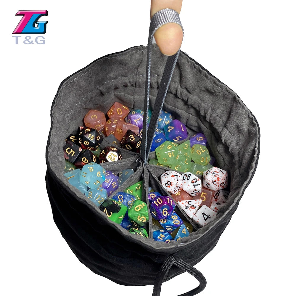 Large Dice Bag with Eight Pockets and Drawstring, 15 x 13 cm