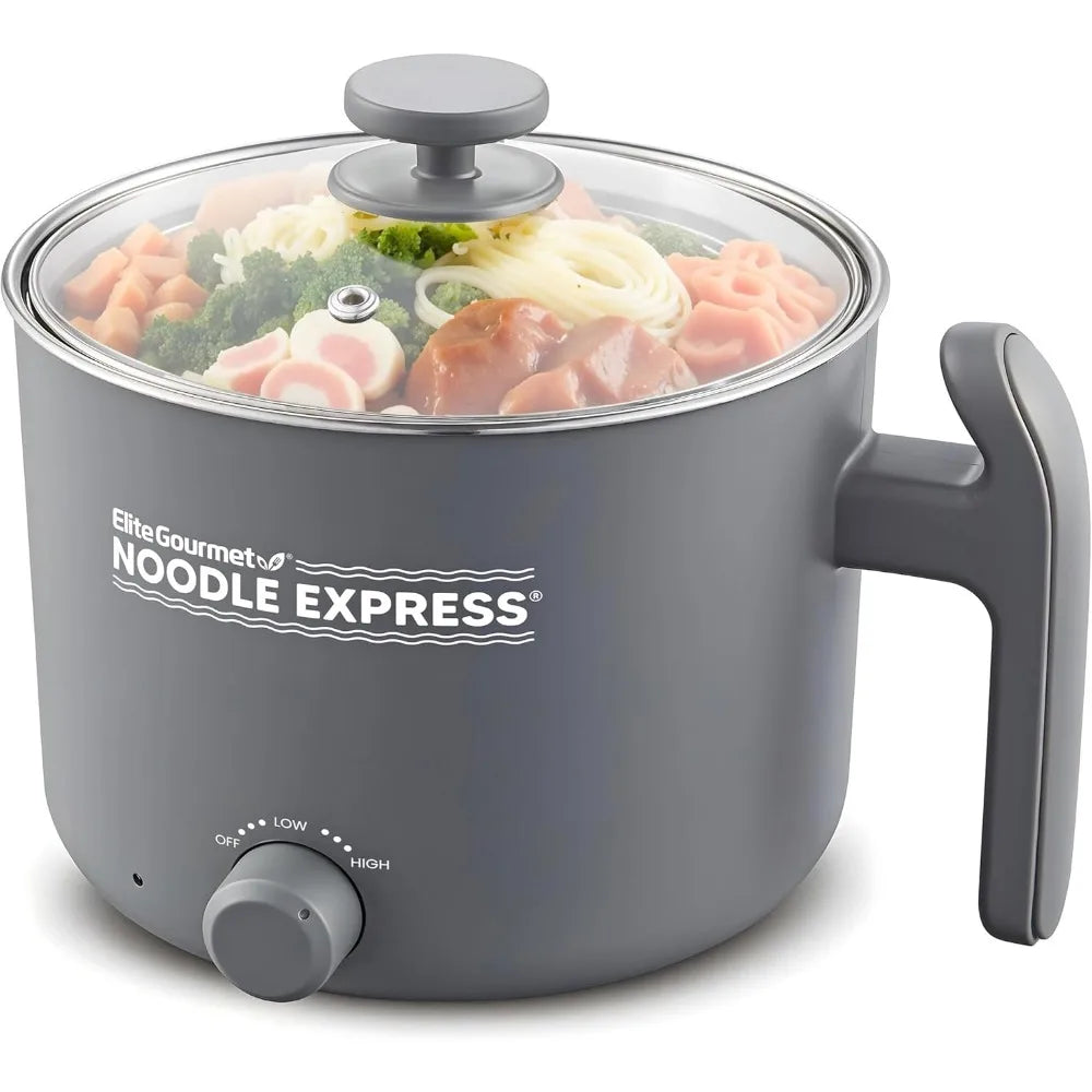 Hot Pot, Prepare Ramen, Rice, Soups, Stews, Boil Water, Stainless-Steel Interior, Glass Lid, High/Low/Off Settings, Grey