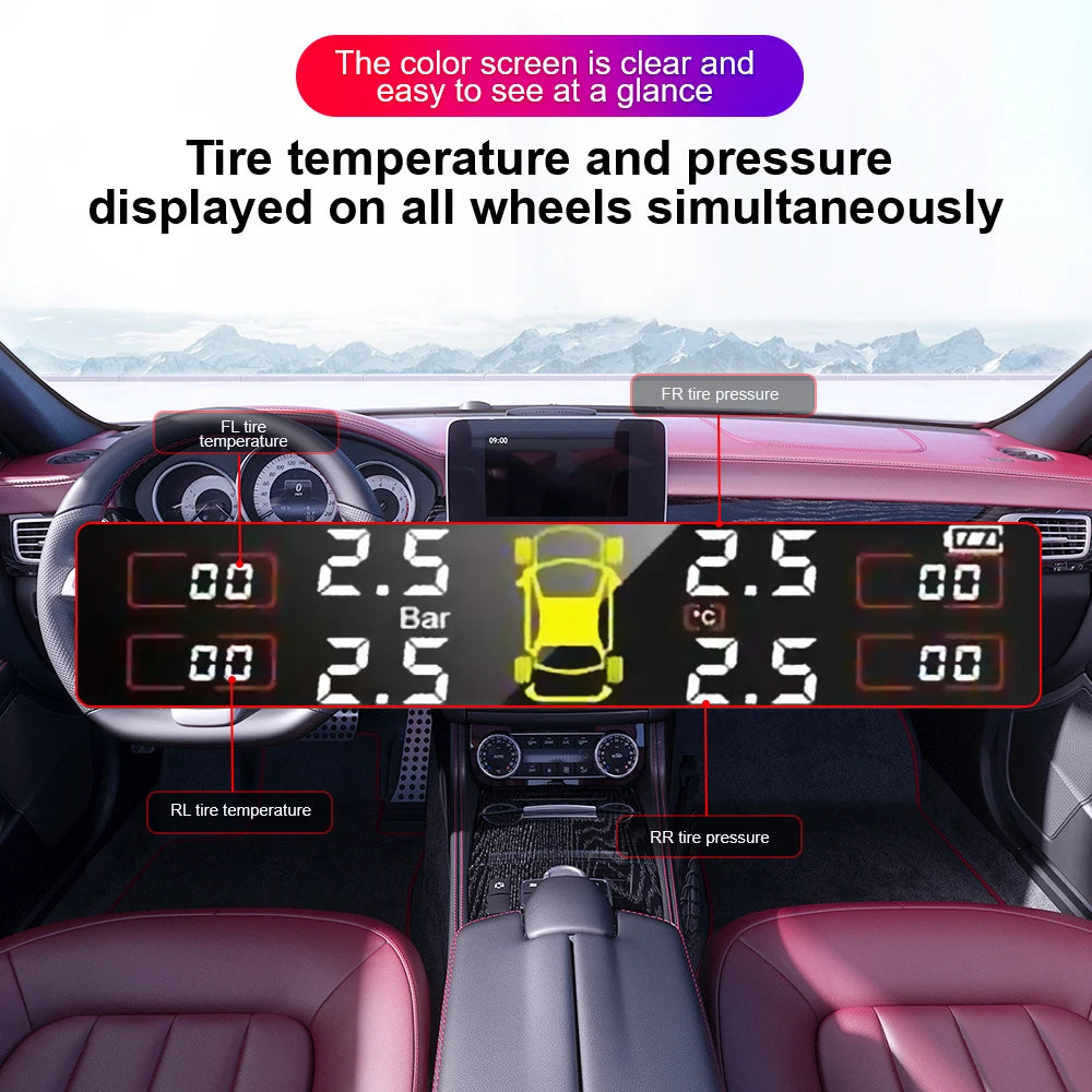 Solar TPMS Tire Pressure Monitoring System with External Sensors
