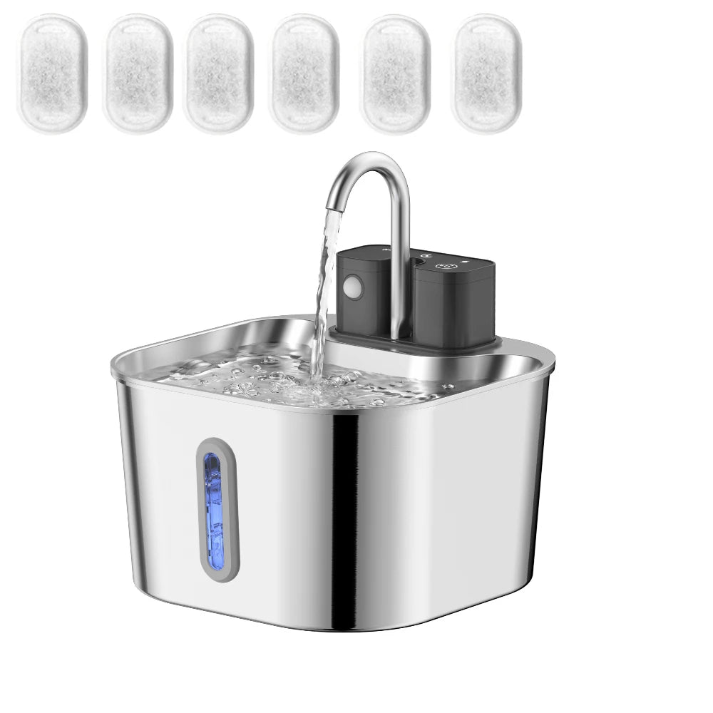 2.2L Wireless Recharging Sensor Stainless Steel Pet Water Fountain