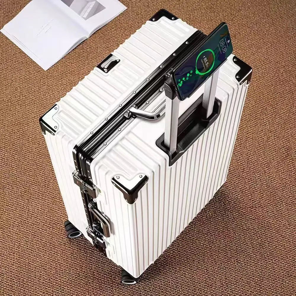 Aluminum Frame Suitcase with Silent All-Terrain Wheels and Cup Holder